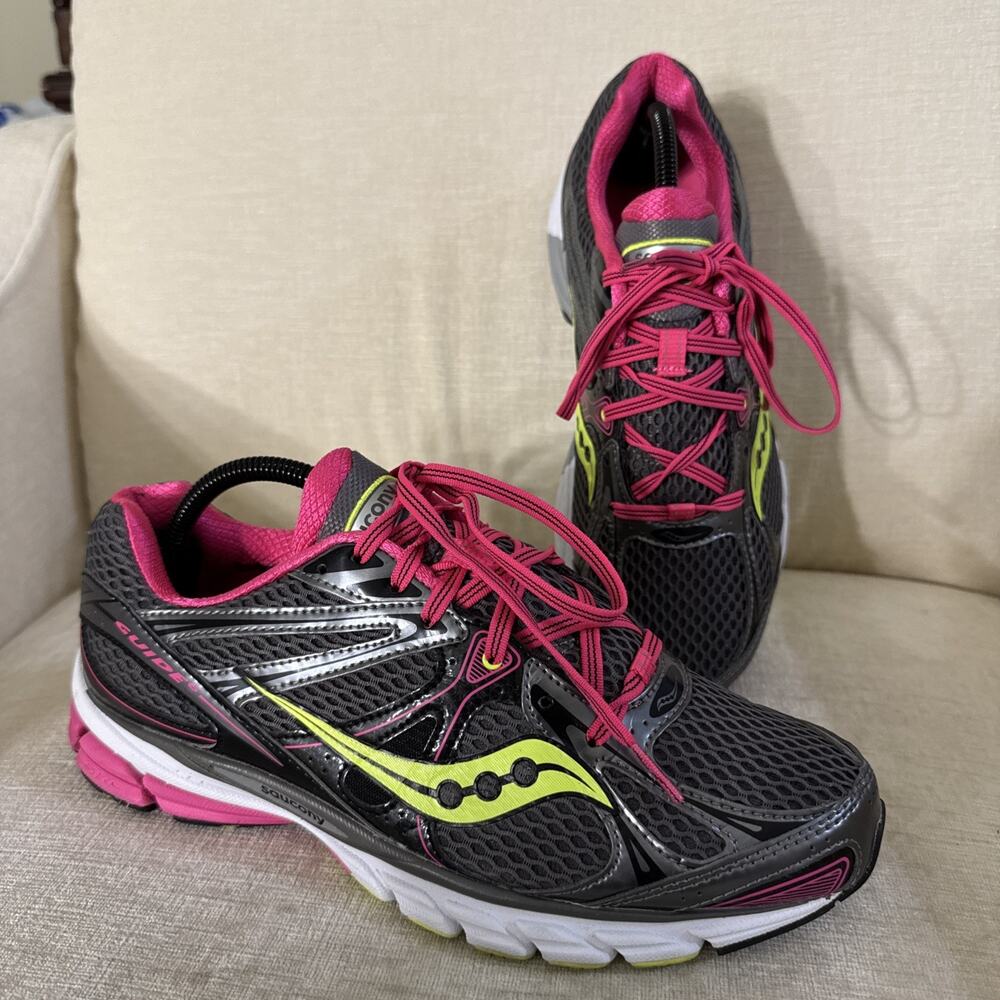 Saucony Guide 6 Womens Gray/Pink/Yellow Sneakers Running Shoe Size 10.5 EUC